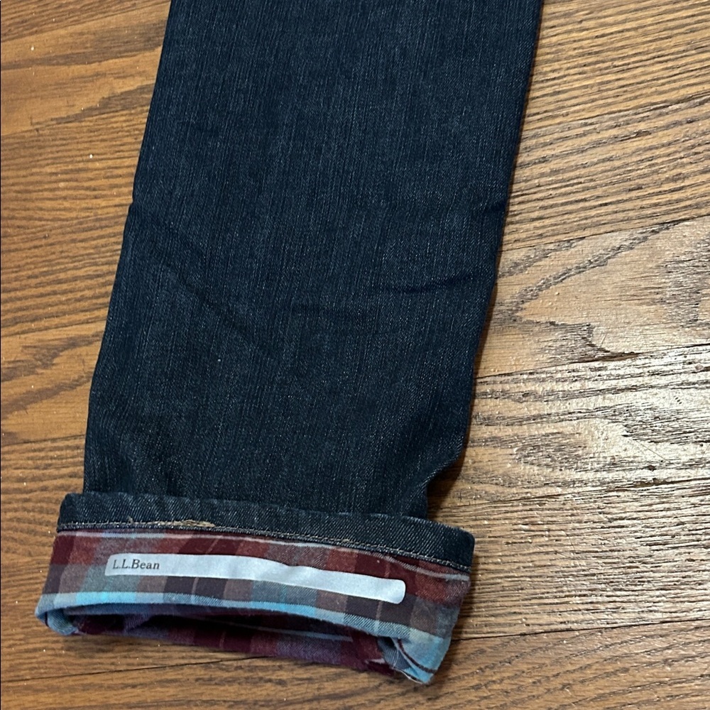 LLBean Flannel Lined Classic Dark Blue Straight Leg Jeans Size 10 - Picture 14 of 15